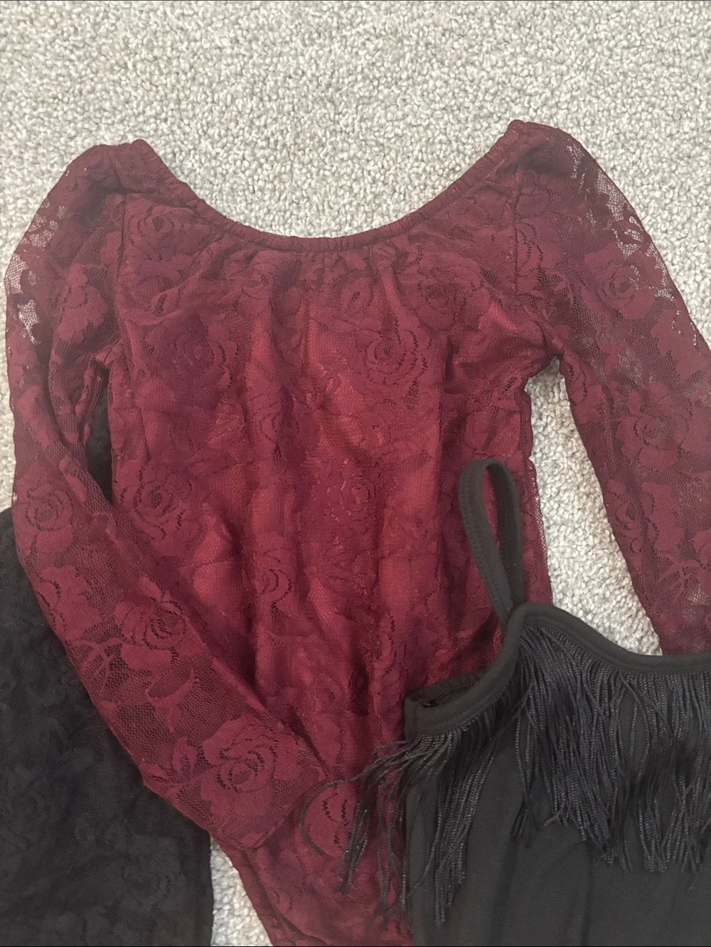Kids Lace Long-Sleeve One-Piece Bodysuit Set – Black & Burgundy